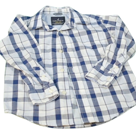 Nautica Other - Nautica Kids White and Blue Checkered  Button Down Shirt Size S/C 4